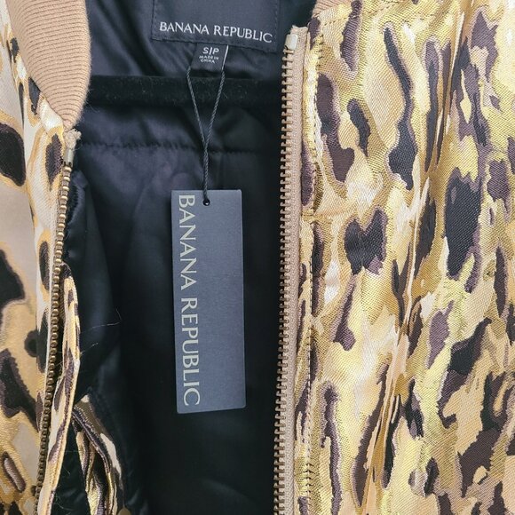 BANANA REPUBLIC BOMBER JACKET Size S LEOPARD Animal Satin Jacquard NEW - Picture 6 of 11